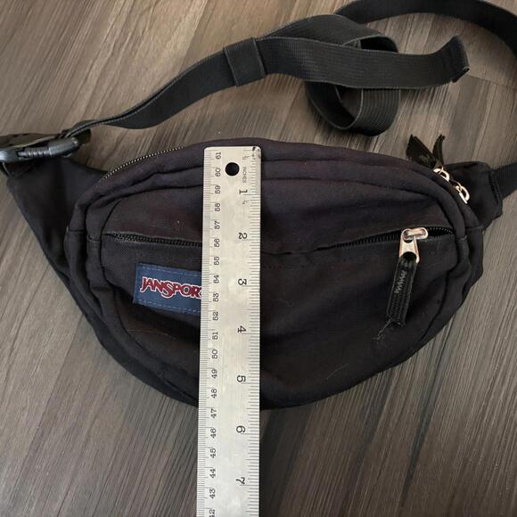 Vintage Jansport Fanny Pack Black Double Zip Up Buckle Pack Black Belt Bag - Picture 5 of 7